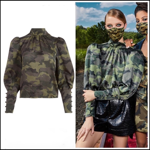 Alice + Olivia Tops - Alice and Olivia “Winslet Cuff Sleeve Camo Blouse”